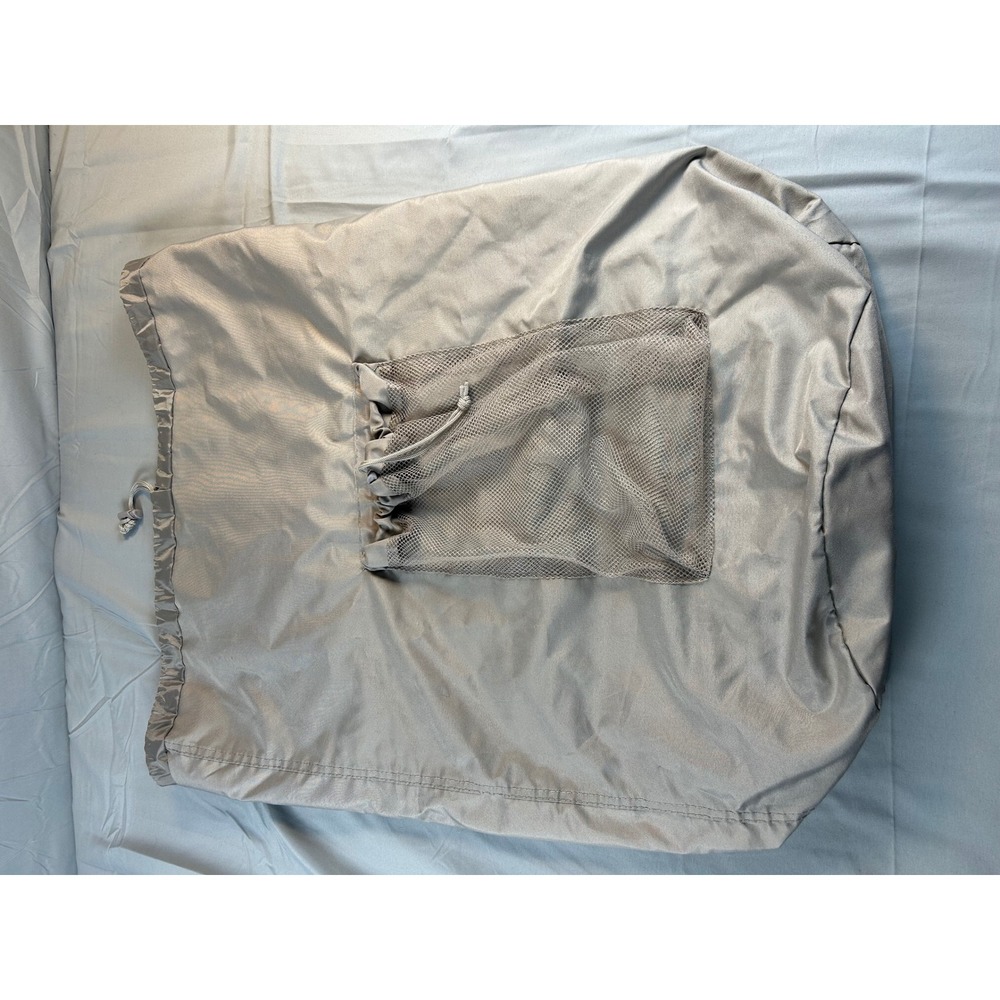 Gray Laundry Backpack Drawstring Bag with Shoulder Straps and Mesh Pocket